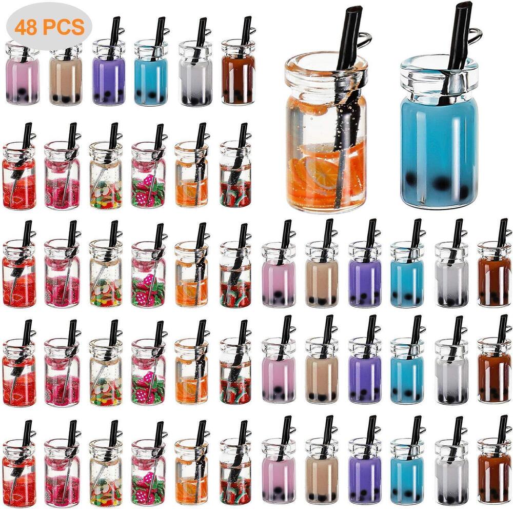 6491 48 Pieces Milk Tea Charms Glass bubble tea Juice Mini Colorful Mixed